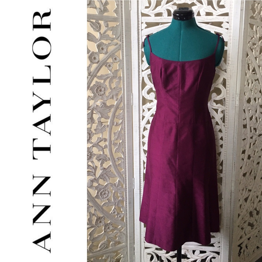 ANN TAYLOR -100% SILK Purple / Wine Cocktail Dress
